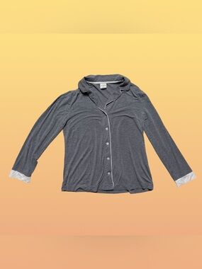 Soma Cool Nights Gray Button Front Long Sleeve Top & Shorts PJ Set S